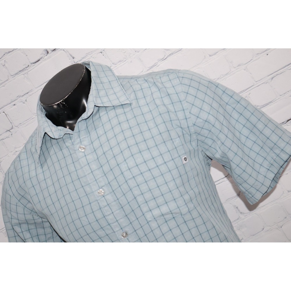 Marmot Button Up Shirt Mens Medium Blue Plaid Outdoor Hiking Rayon Polyester